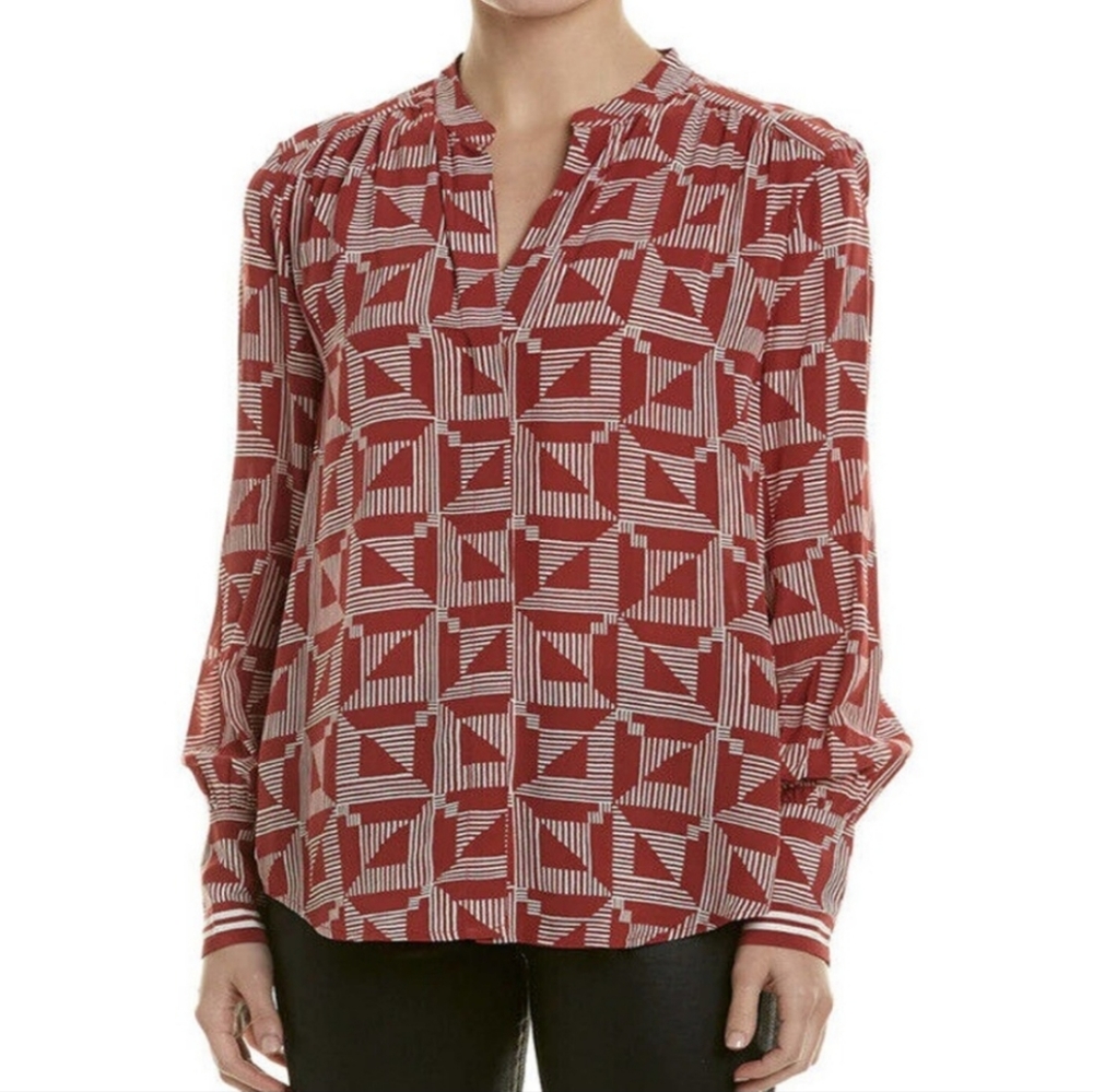 Joie Mintee D Top Button Up Blouse Women's Brick Red Shirt S $238
